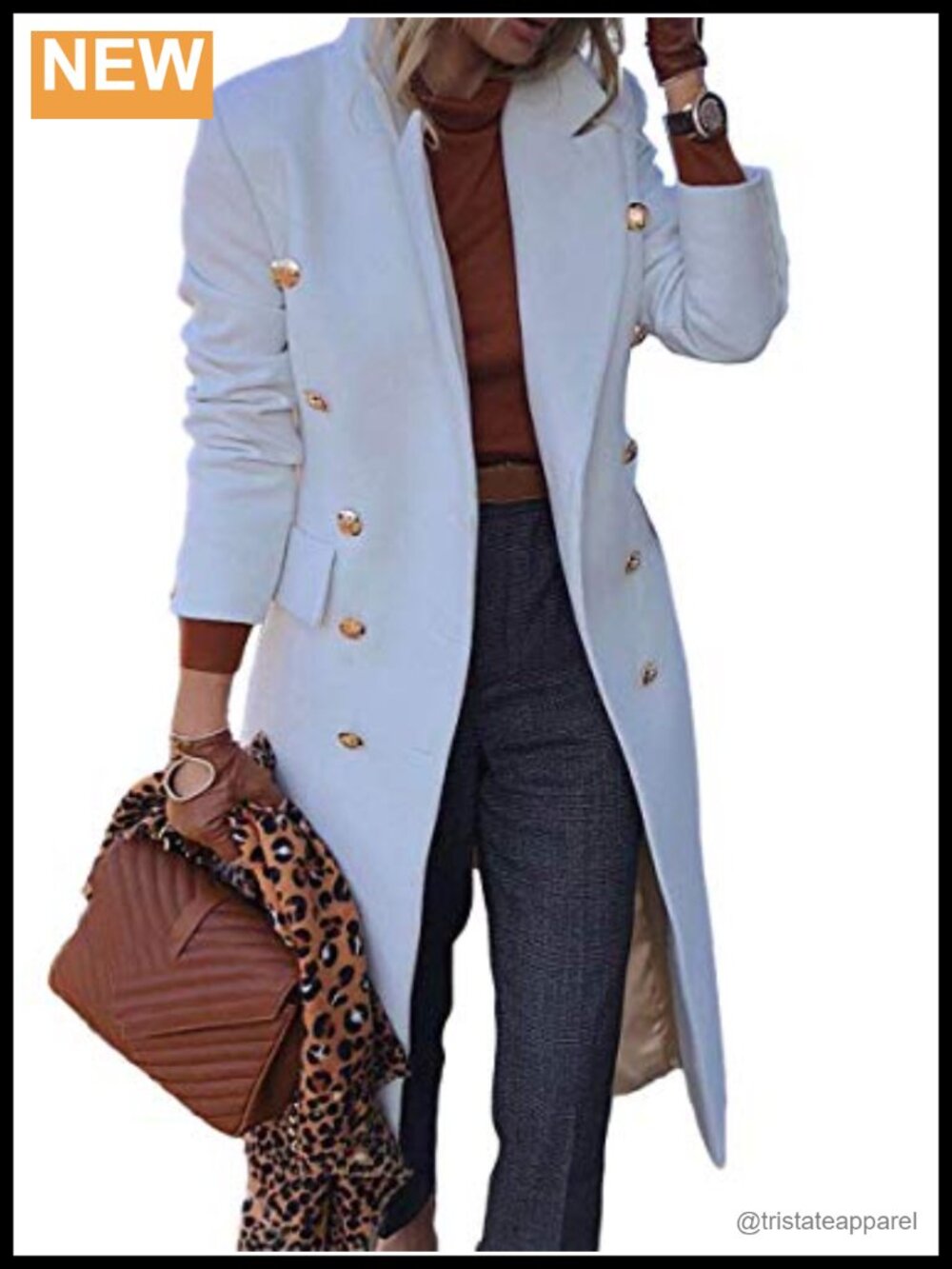 Wool Blend Pea Coat with Notched Collar Slim Fit Double Breasted